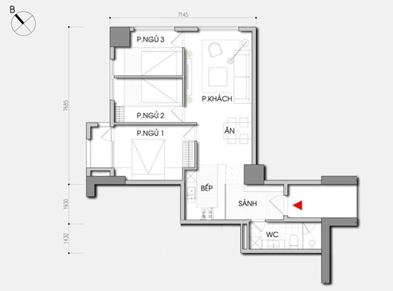 Tư vấn thêm phòng ngủ cho căn hộ 77m2 mà vẫn đảm bảo tính thẩm mỹ - Ảnh 2.