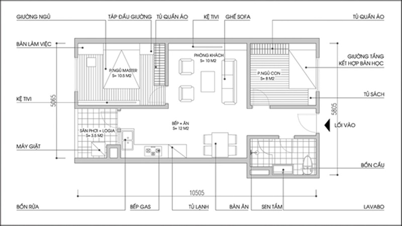 Bố trí nội thất căn hộ 61m2 với phong cách hiện đại và thoáng sáng - Ảnh 2.