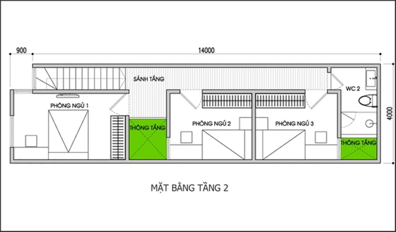 Thiết kế nhà ống 56m2 với nhược điểm mặt tiền nhỏ và chiều dài lớn - Ảnh 2.