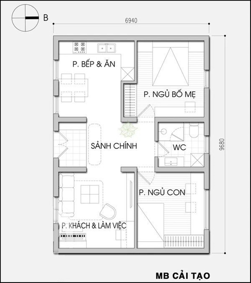 Tư vấn cải tạo và bố trí lại căn nhà tập thể cũ ở Hà Nội cho gia đình 4 người - Ảnh 2.